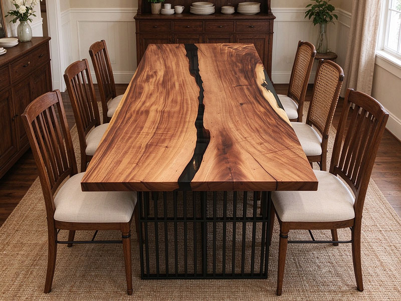 Обеденный стол Raintree Wood с необработанными краями и эпоксидной смолой T260929
